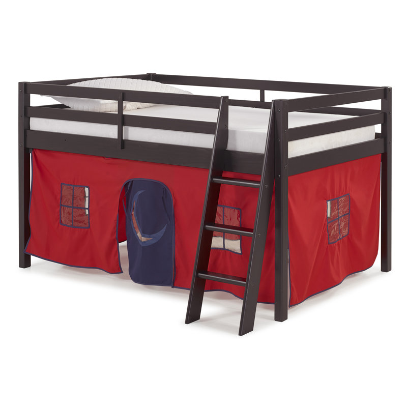 Zoomie Kids Gladwin Traditional Twin Low Loft Bed with Tent Bed Frame Fabric Colour Espresso Red 46 H X 44 W X 79 D